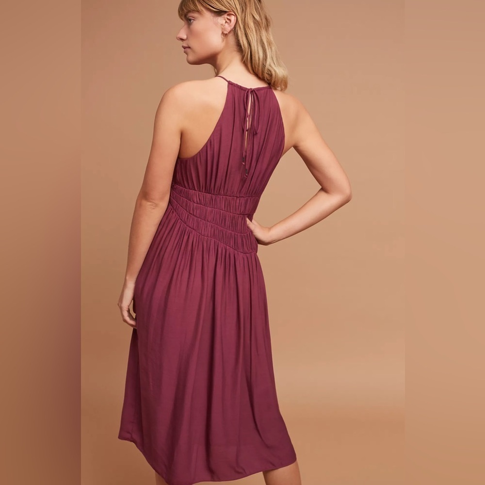 Anthropologie Moulinette Soeurs Smocked Halter Midi Dress, Burgundy, Size 0, EUC - Picture 4 of 7